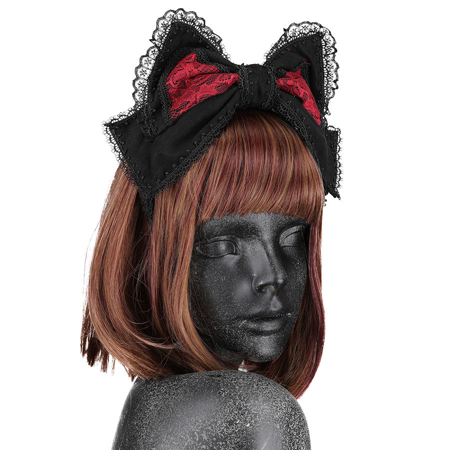 CAT EAR RIBBON HEAD BAND (BLACK x RED)