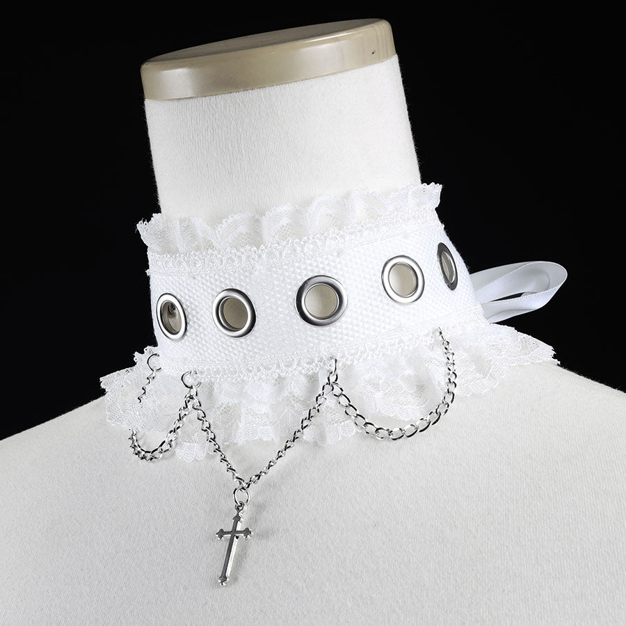 孔眼腰带颈链（白色）