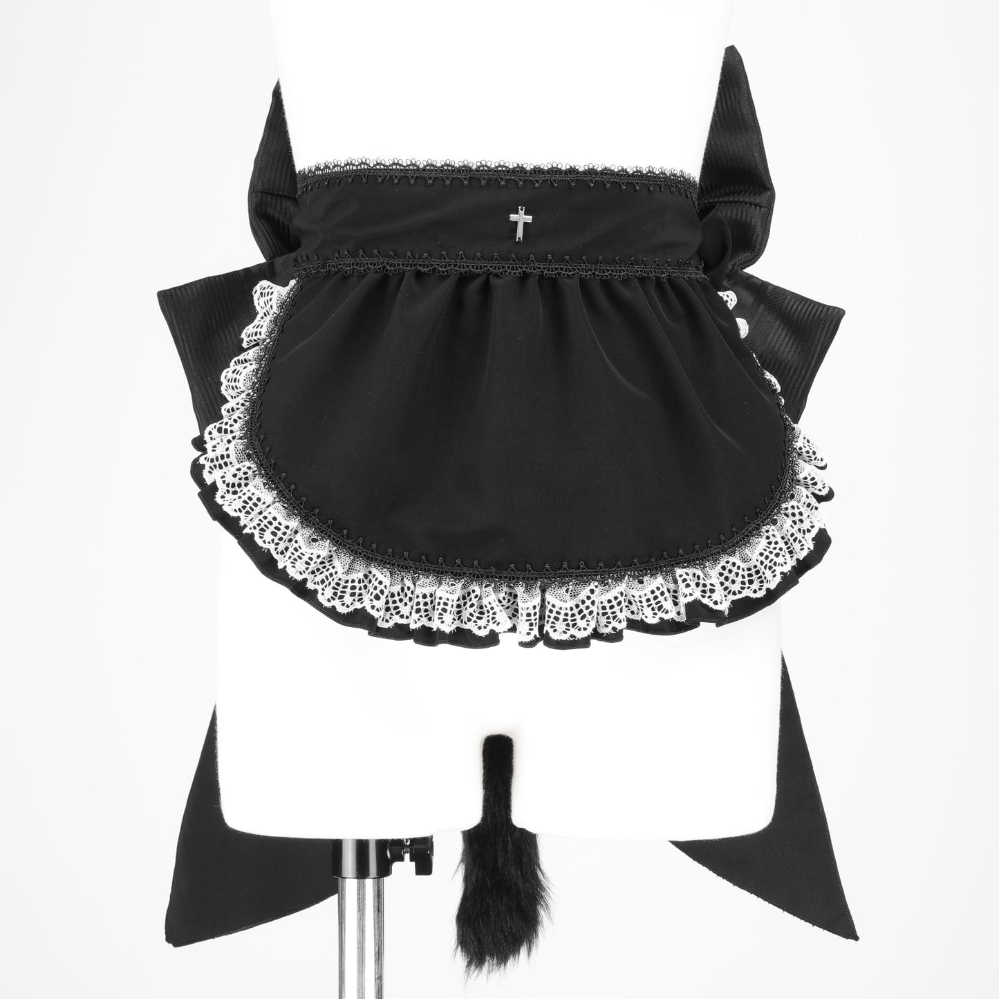 FRILL CAT EARS MINI APRON RIBBON OBI (BLACK x WHITE)
