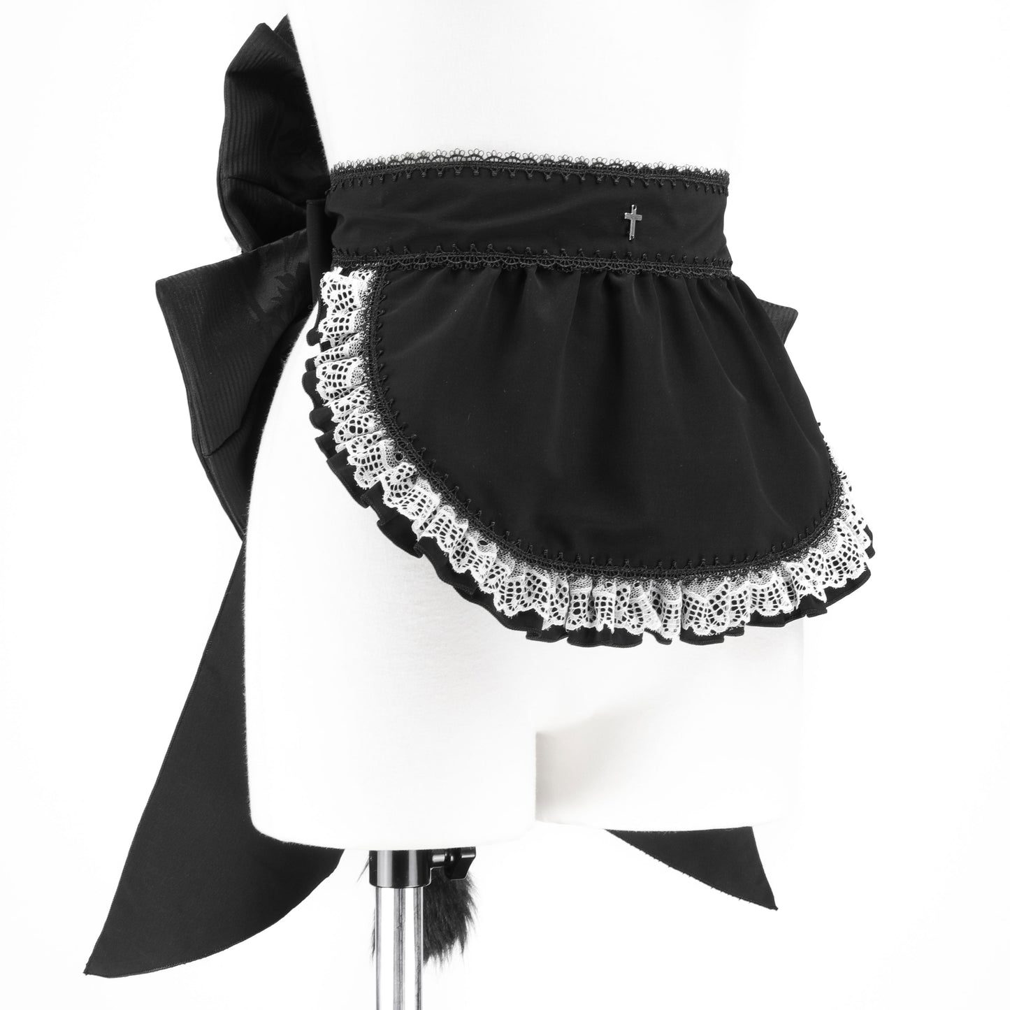 FRILL CAT EARS MINI APRON RIBBON OBI (BLACK x WHITE)
