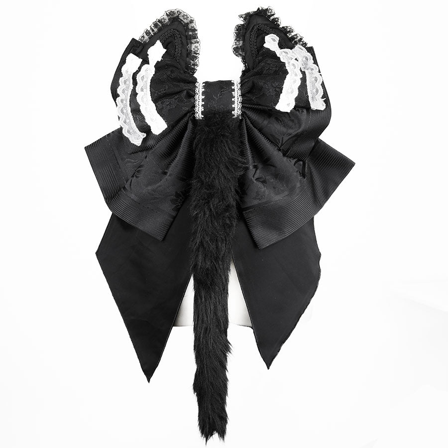 FRILL CAT EARS MINI APRON RIBBON OBI (BLACK x WHITE)
