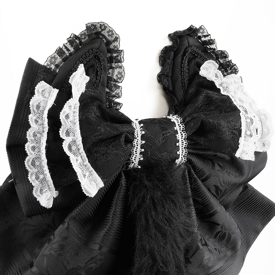 FRILL CAT EARS MINI APRON RIBBON OBI (BLACK x WHITE)
