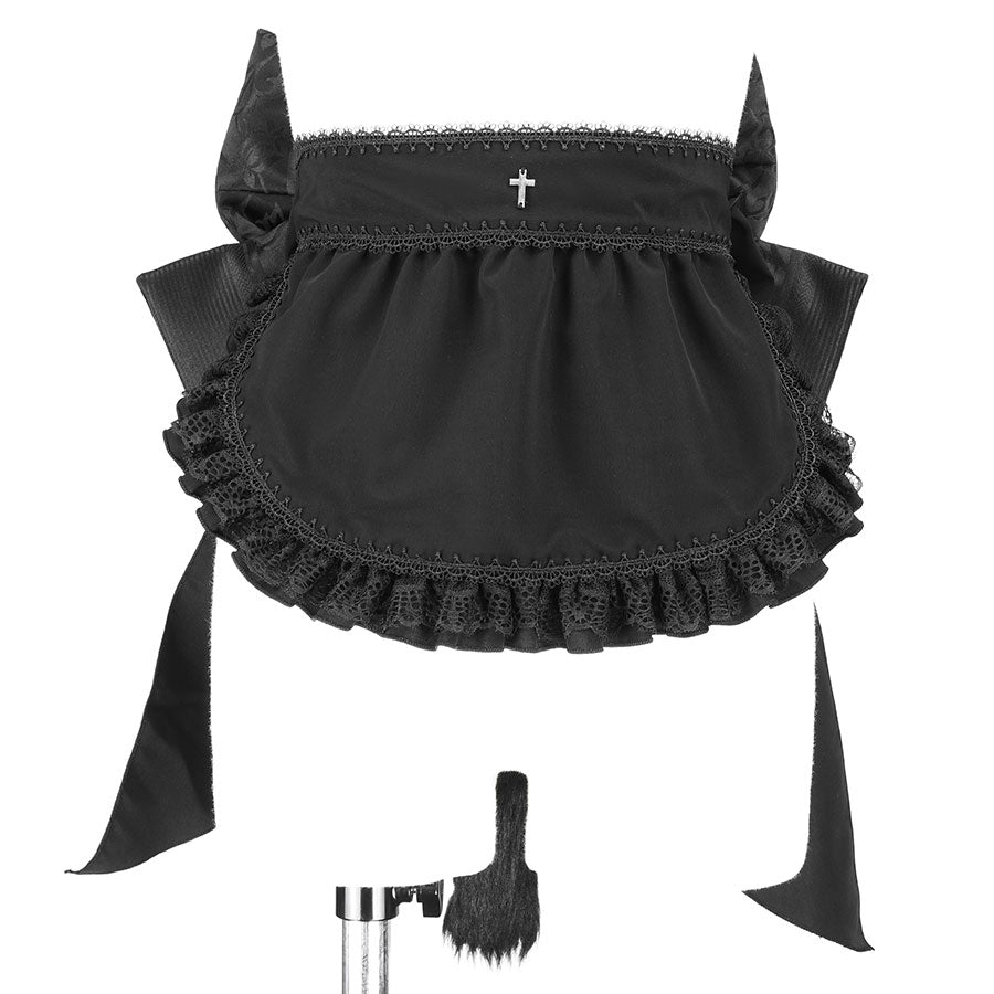 FRILL CAT EARS MINI APRON RIBBON OBI (BLACK)
