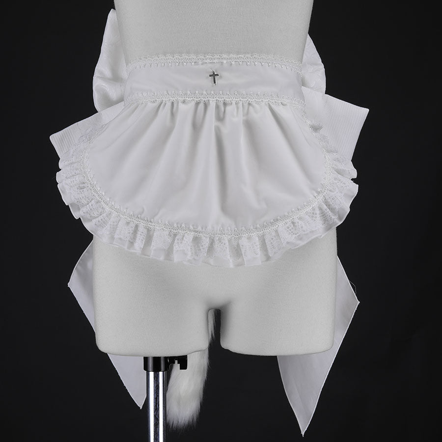 FRILL CAT EARS MINI APRON RIBBON OBI (WHITE)