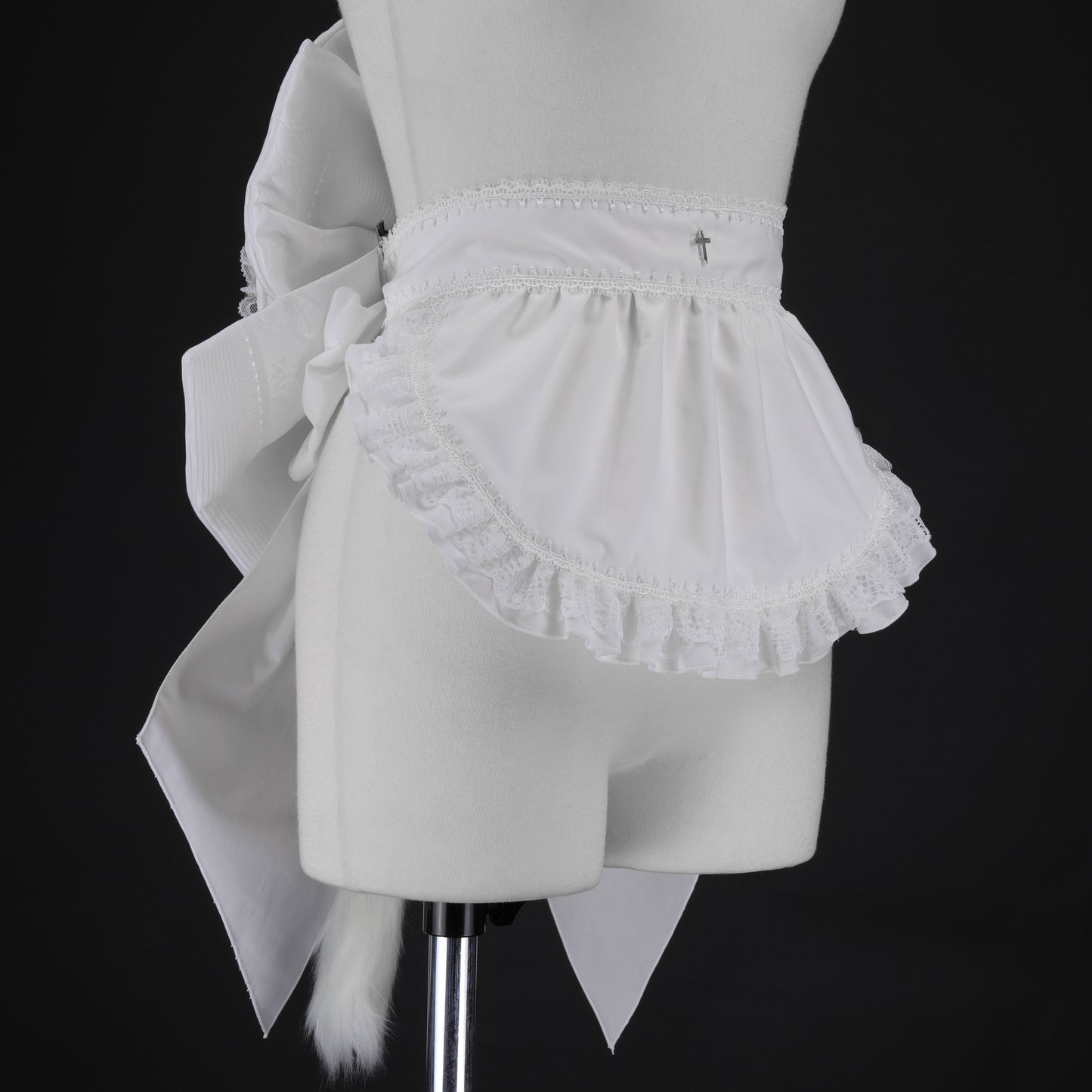 FRILL CAT EARS MINI APRON RIBBON OBI (WHITE)