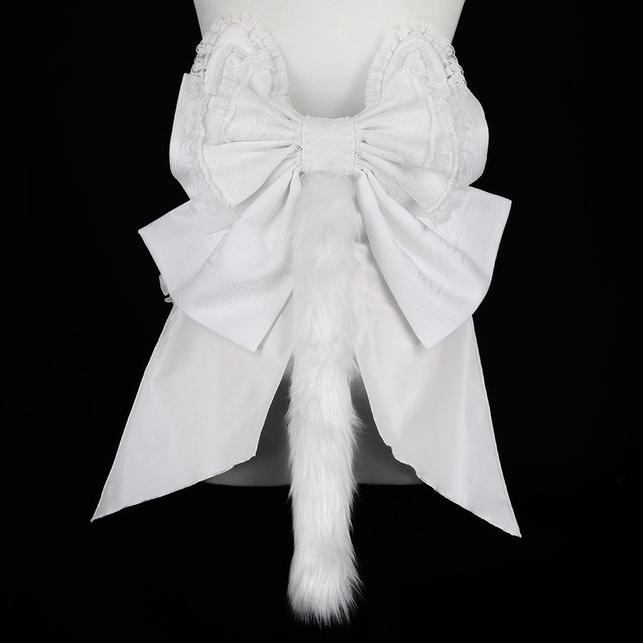 FRILL CAT EARS MINI APRON RIBBON OBI (WHITE)