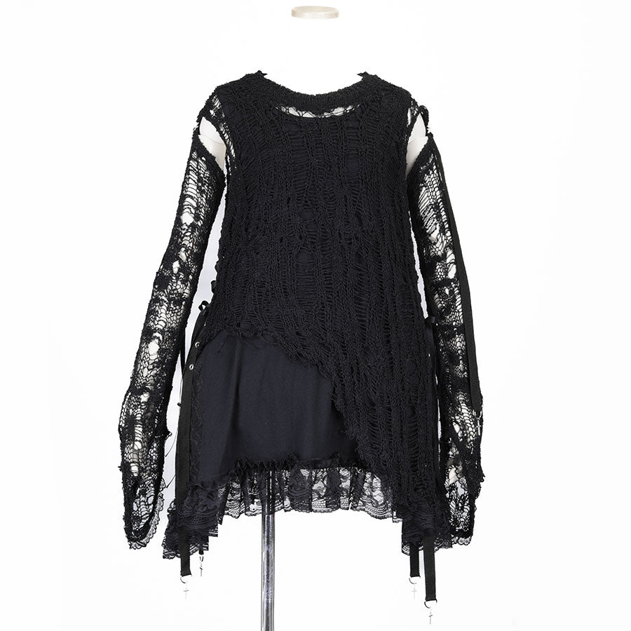 DAMAGE KNIT ARM COVER DRESS (BLACK)