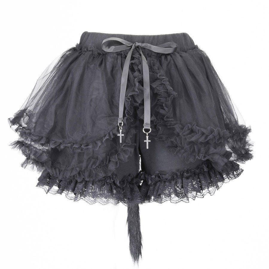 CAT TAIL FRILL MINI PANTS (BLACK)