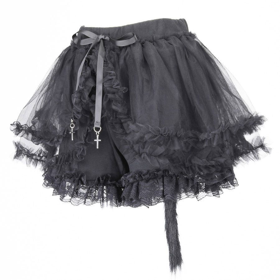 CAT TAIL FRILL MINI PANTS (BLACK)