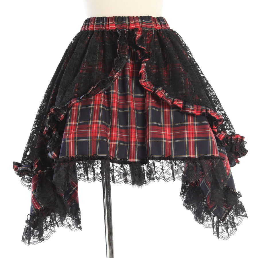 ANGRY DOUBLE RIBBON CAT TAIL MINI SKIRT(BLACK x RED)