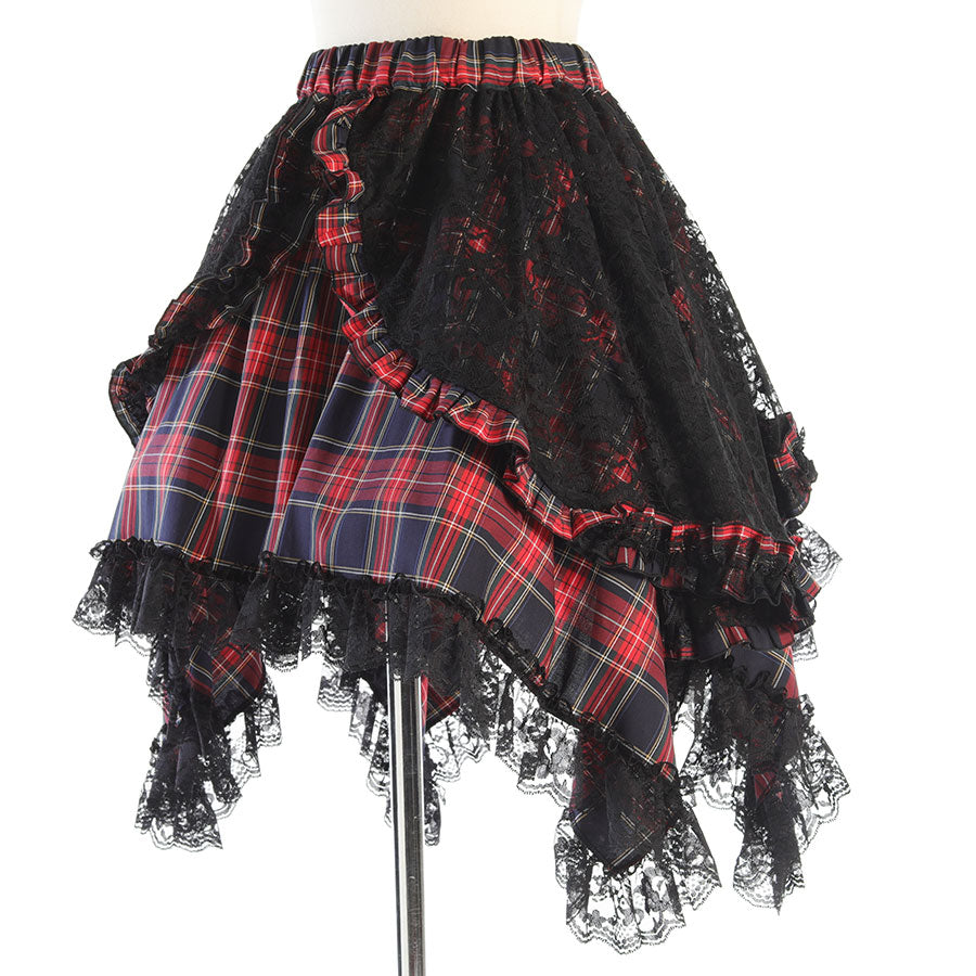 ANGRY DOUBLE RIBBON CAT TAIL MINI SKIRT(BLACK x RED)