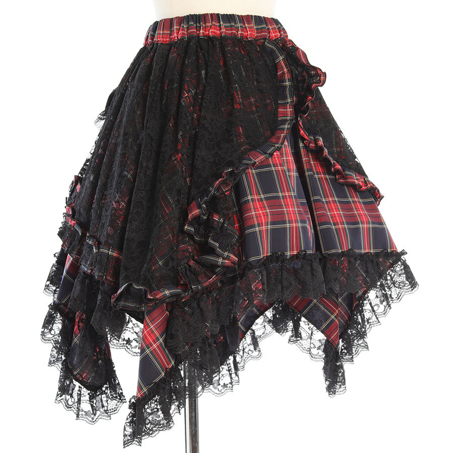 ANGRY DOUBLE RIBBON CAT TAIL MINI SKIRT(BLACK x RED)