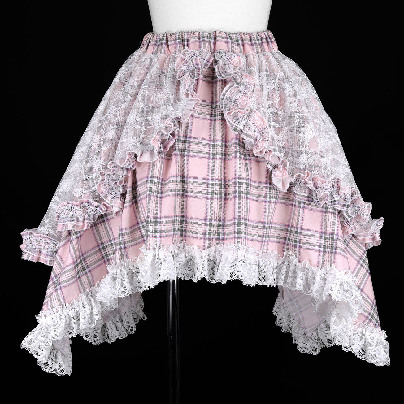 ANGRY DOUBLE RIBBON CAT TAIL MINI SKIRT (PINK x CHECK)