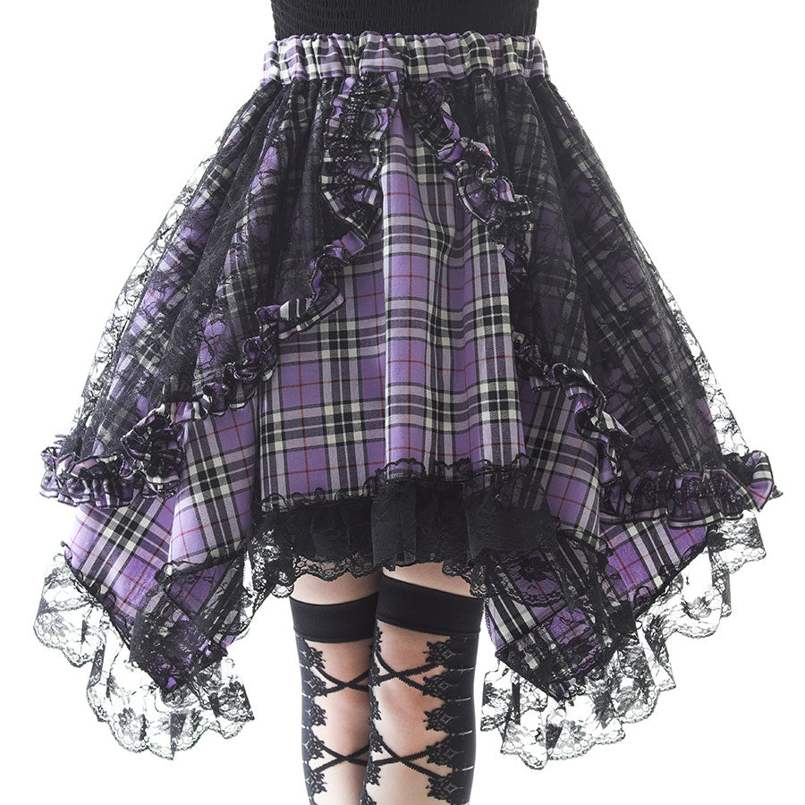 ANGRY DOUBLE RIBBON CAT TAIL MINI SKIRT (PURPLE x CHECK)