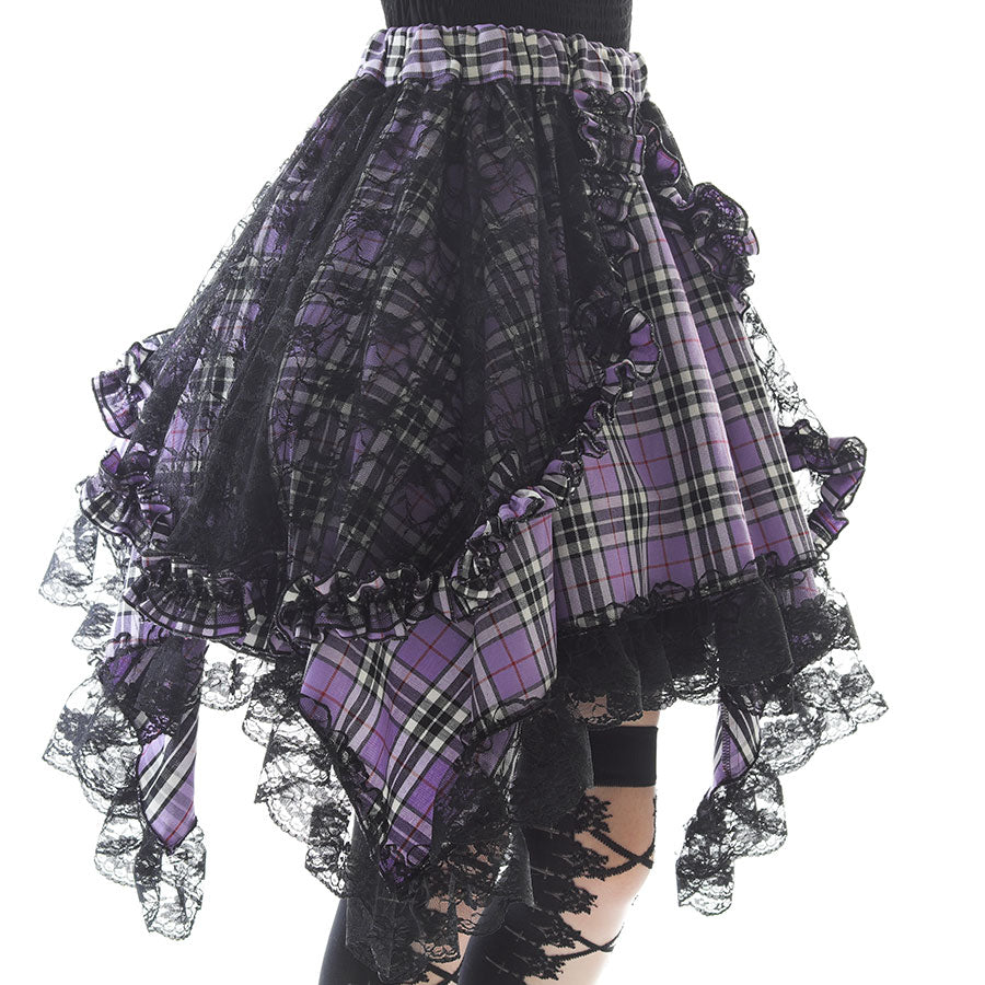 ANGRY DOUBLE RIBBON CAT TAIL MINI SKIRT (PURPLE x CHECK)