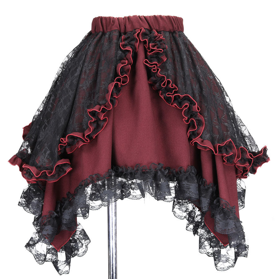 ANGRY DOUBLE RIBBON CAT TAIL MINI SKIRT(RED x BLACK)