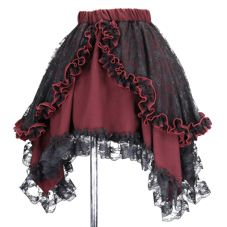 ANGRY DOUBLE RIBBON CAT TAIL MINI SKIRT(RED x BLACK)