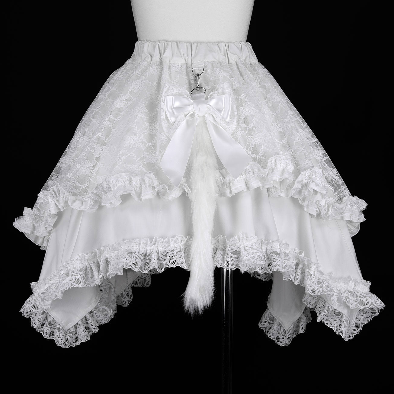 ANGRY DOUBLE RIBBON CAT TAIL MINI SKIRT (WHITE)