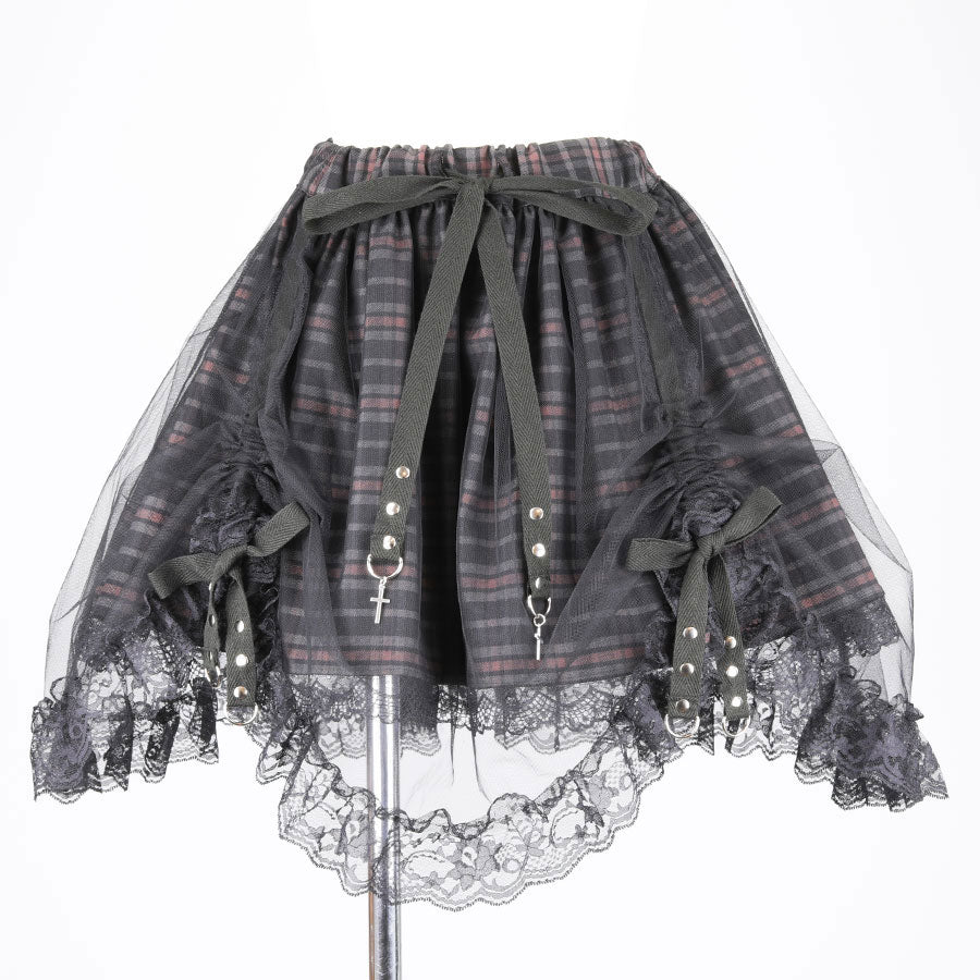 Mini Tulle Tail Skirt (GRAY x CHECK)