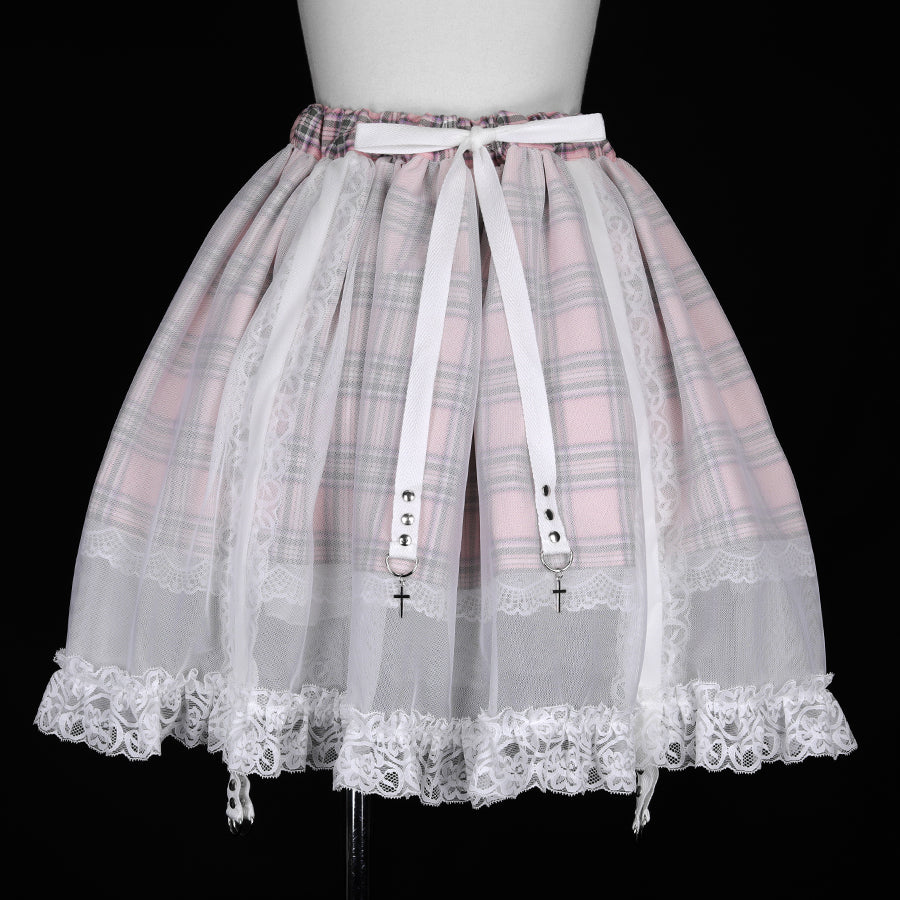 MINI TULLE TAIL SKIRT (PINK x CHECK)