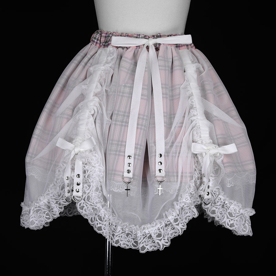 MINI TULLE TAIL SKIRT (PINK x CHECK)