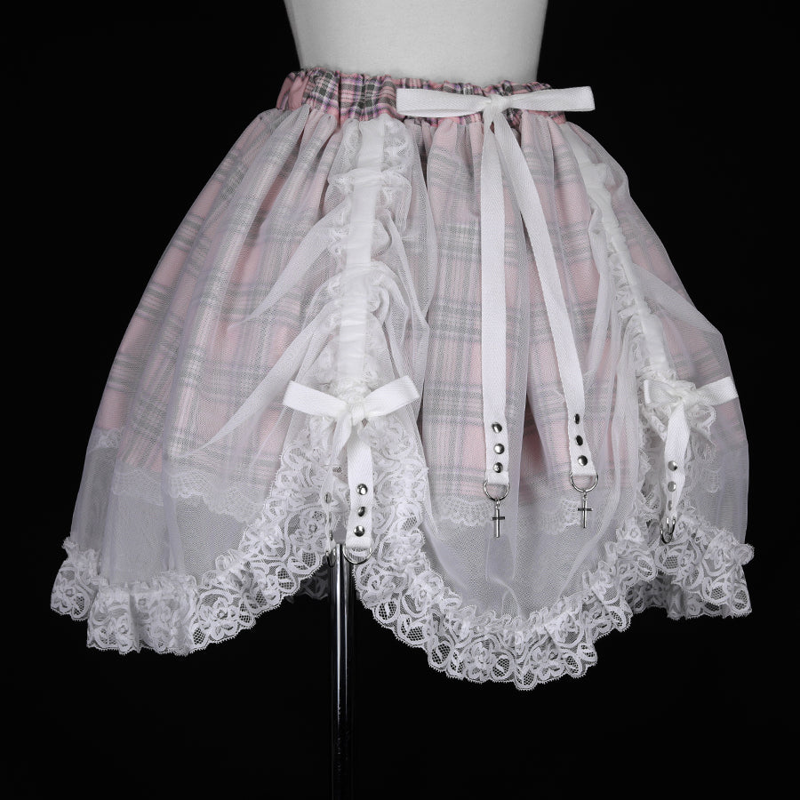 MINI TULLE TAIL SKIRT (PINK x CHECK)