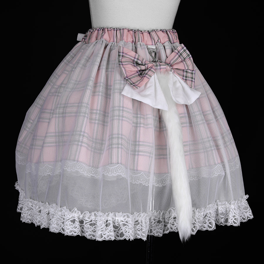 MINI TULLE TAIL SKIRT (PINK x CHECK)