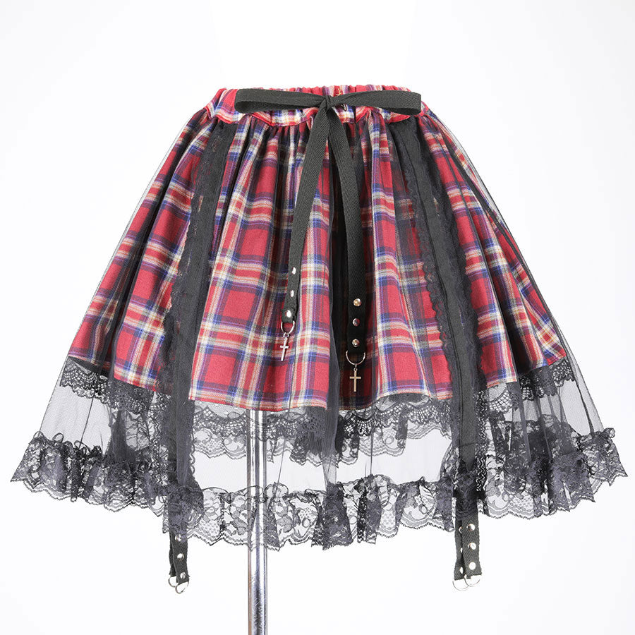Mini Tulle Tail Skirt (RED x CHECK)