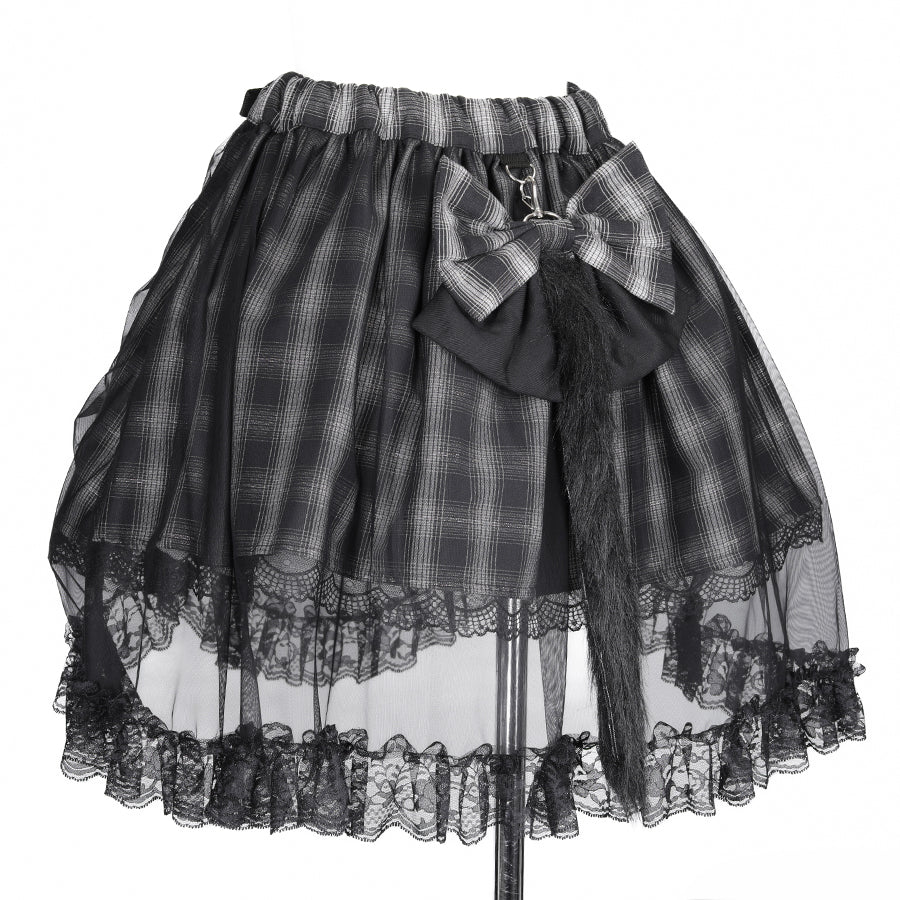 MINI TULLE TAIL SKIRT (GRAY x CHECK)