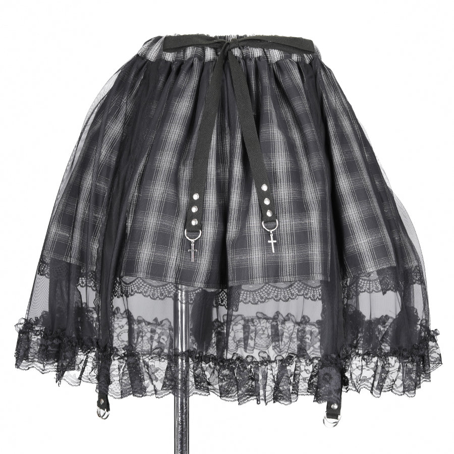 MINI TULLE TAIL SKIRT (GRAY x CHECK)