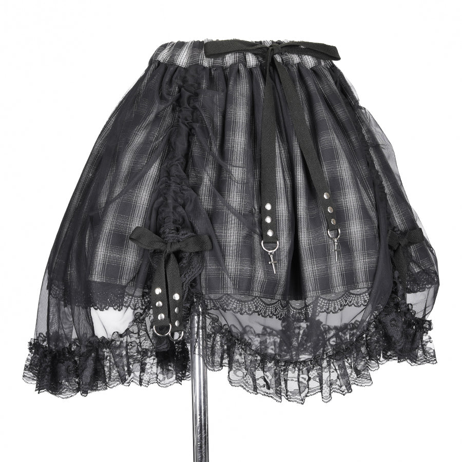 MINI TULLE TAIL SKIRT (GRAY x CHECK)