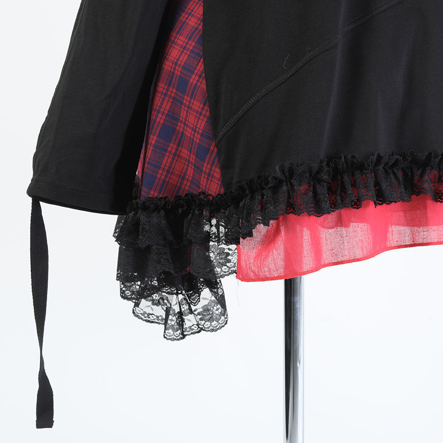 H&amp;A OPEN SHOULDER CHOKER DRESS (BLACK x RED CHECK)