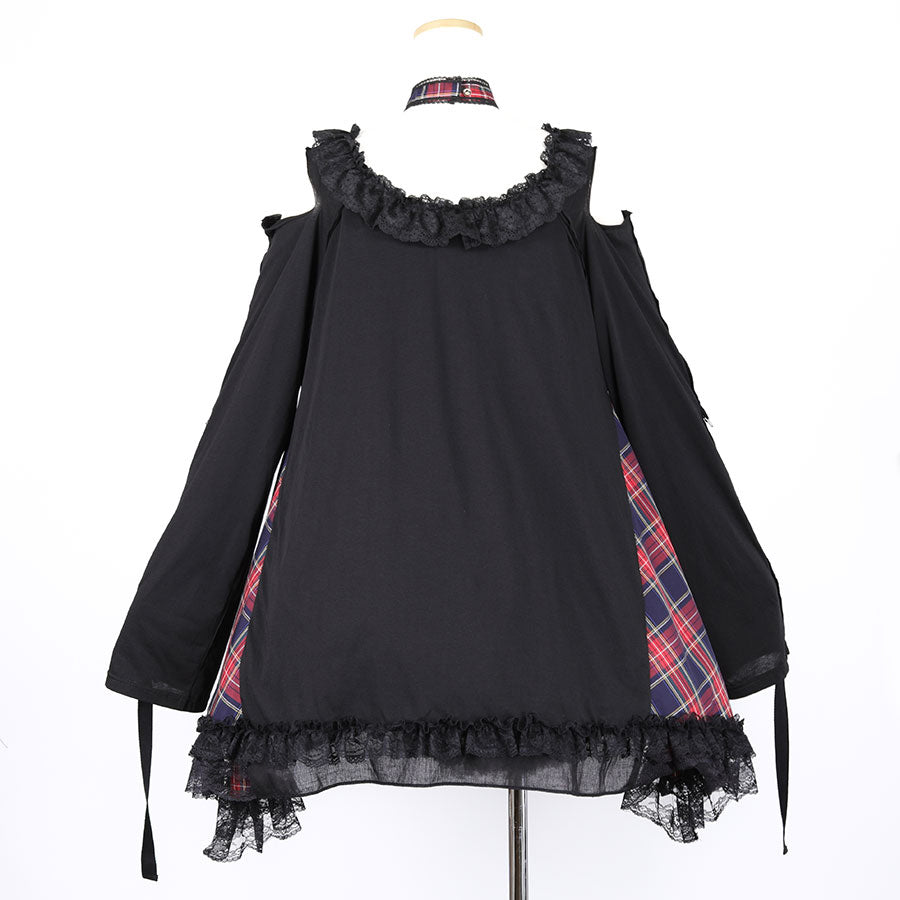 H&A OPEN SHOULDER CHOKER DRESS (BLACK x RED)
