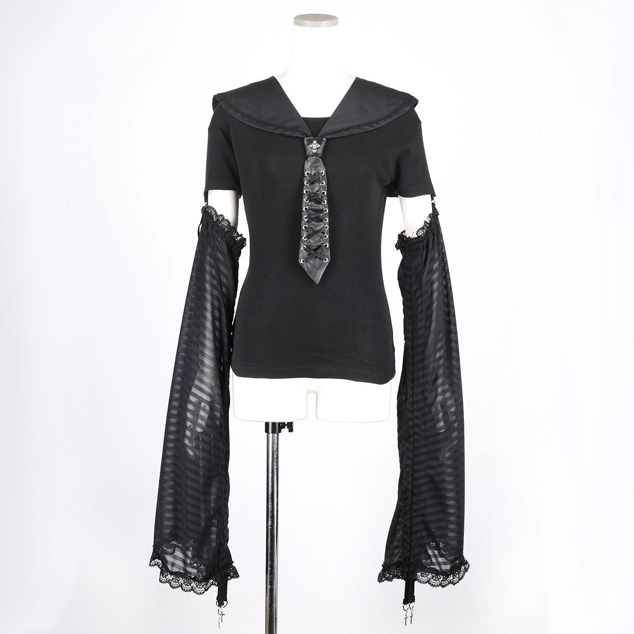 SAILOR LACE UP TIE BORDER TOP (BLACK)