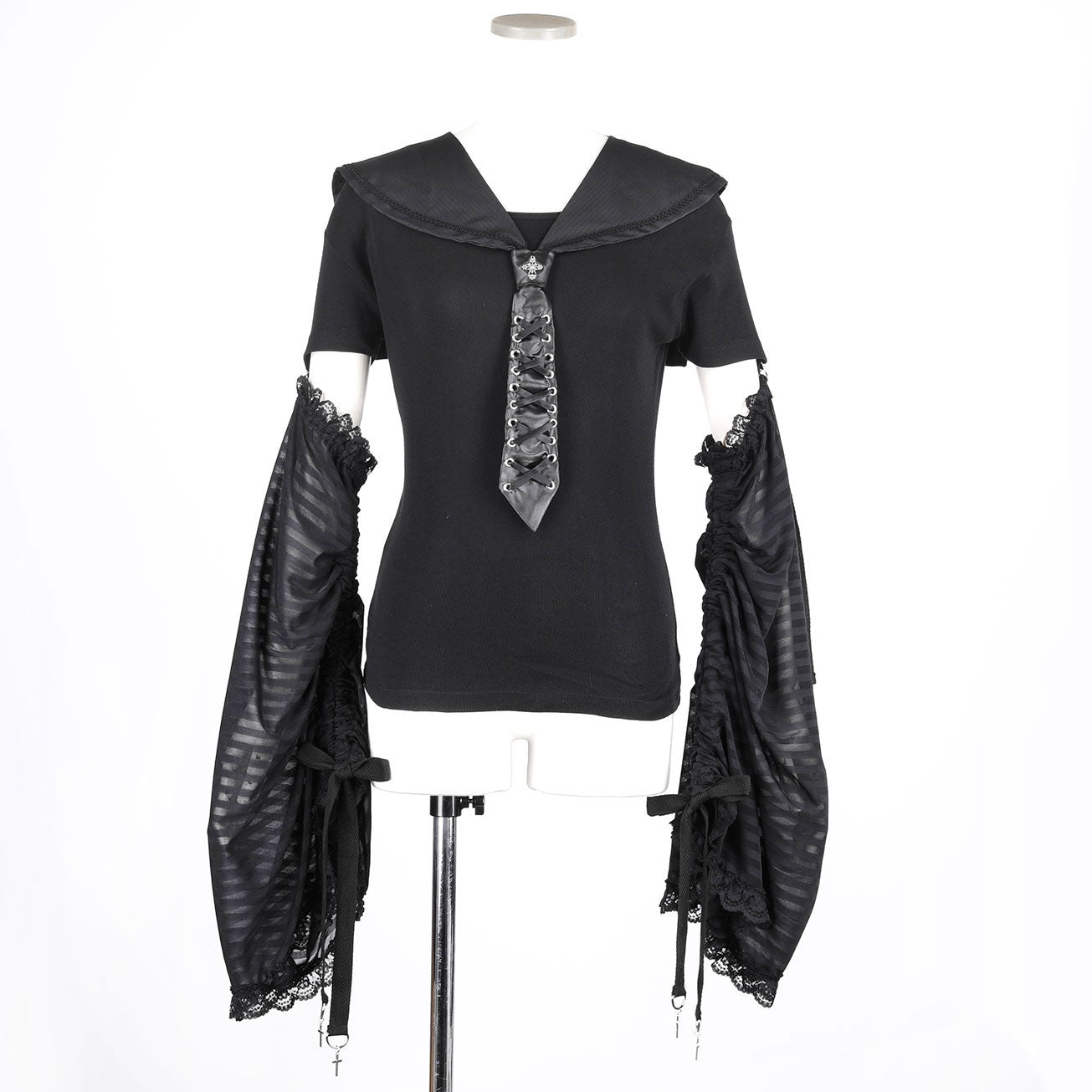 SAILOR LACE UP TIE BORDER TOP (BLACK)