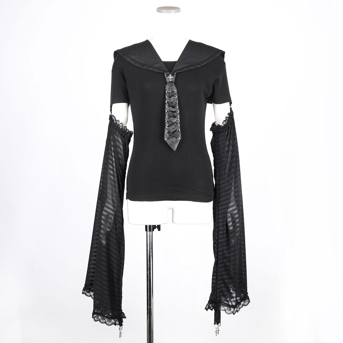 SAILOR LACE UP TIE BORDER TOP (BLACK)