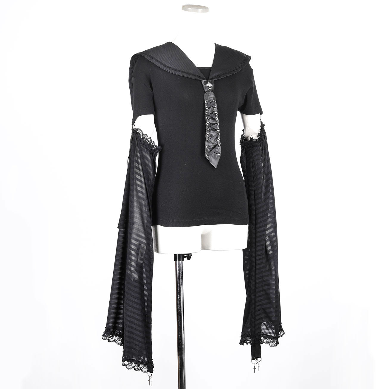 SAILOR LACE UP TIE BORDER TOP (BLACK)