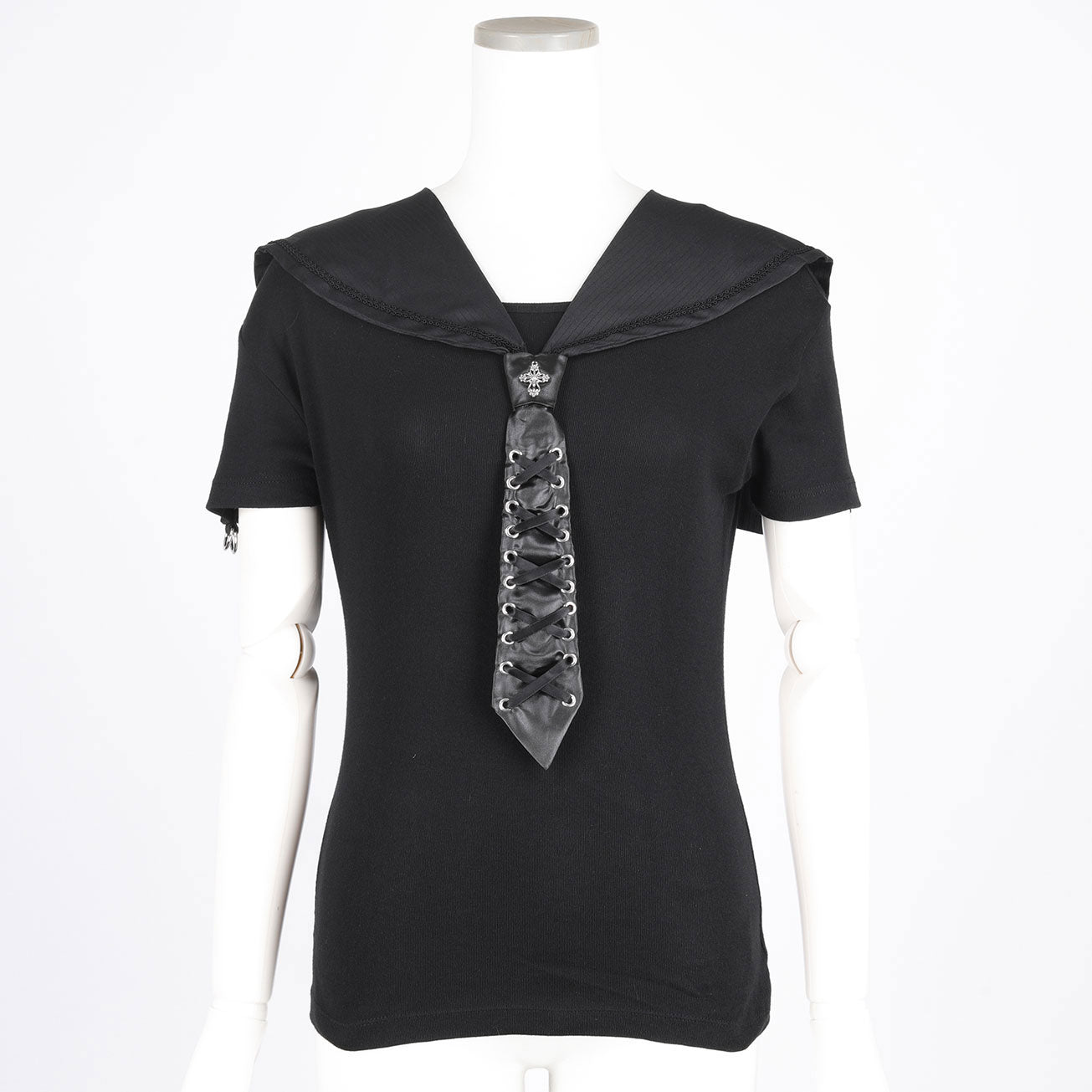 SAILOR LACE UP TIE BORDER TOP (BLACK)