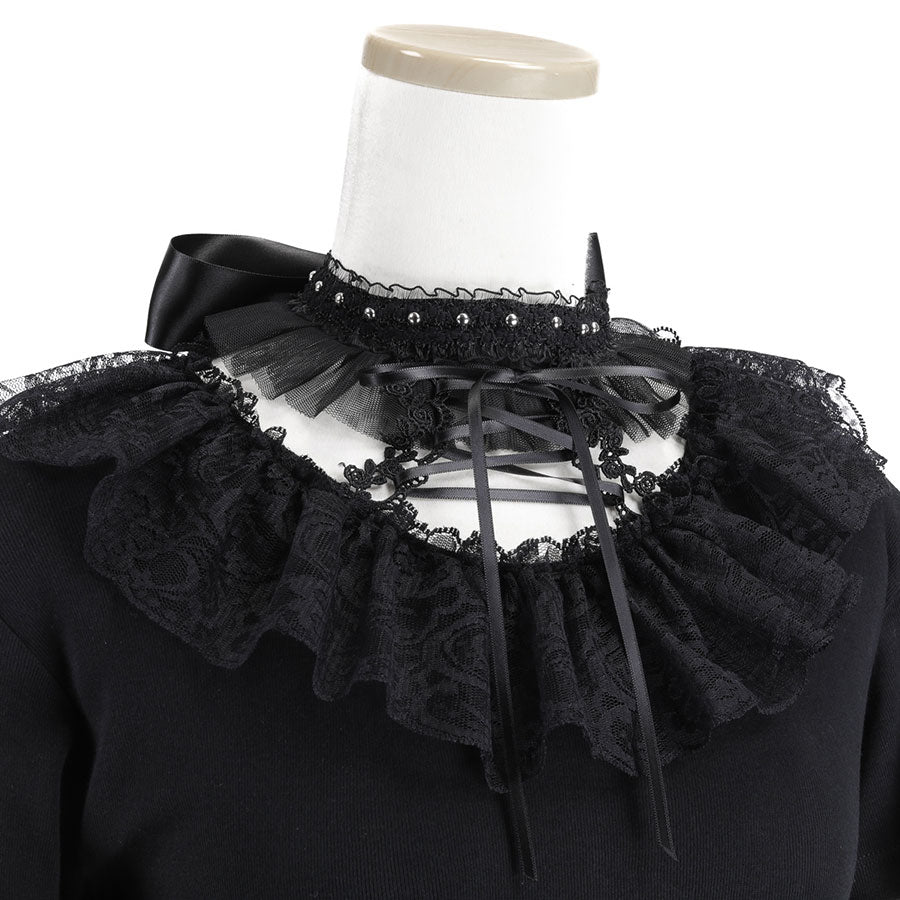 BIG TULLE SLEEVE LACE UP TOPS (BLACK)