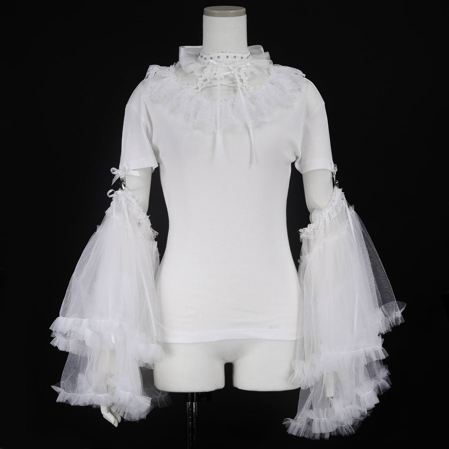 SAHAV White Open Front deals Top Laces Ruffle Sleeves Size M.