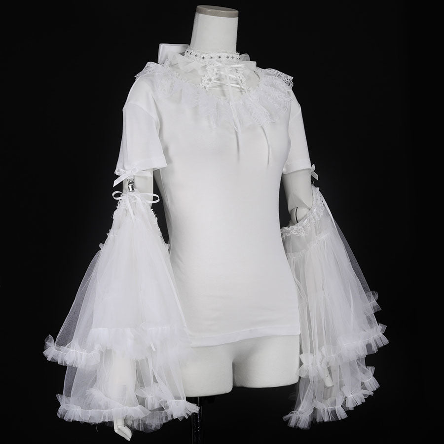 BIG TULLE SLEEVE LACE UP TOPS (WHITE)