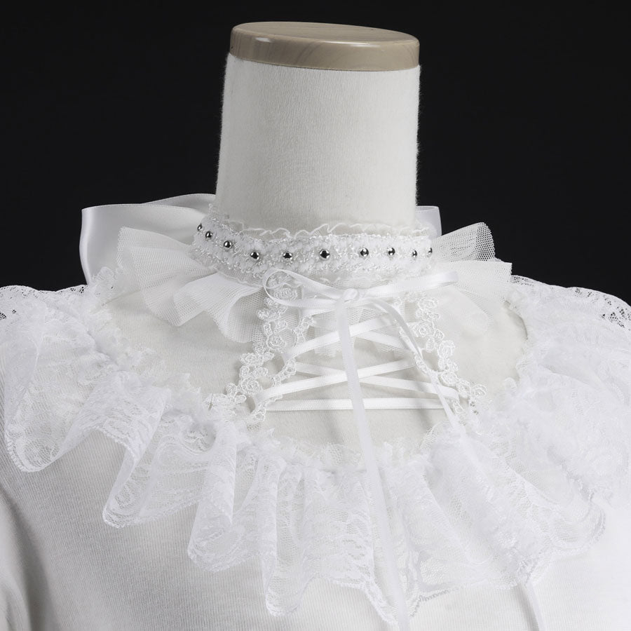 BIG TULLE SLEEVE LACE UP TOPS (WHITE)