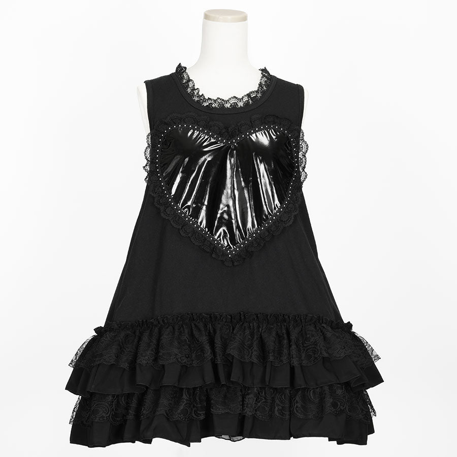 珐琅心形露肩爱心派克大衣连衣裙（黑色）