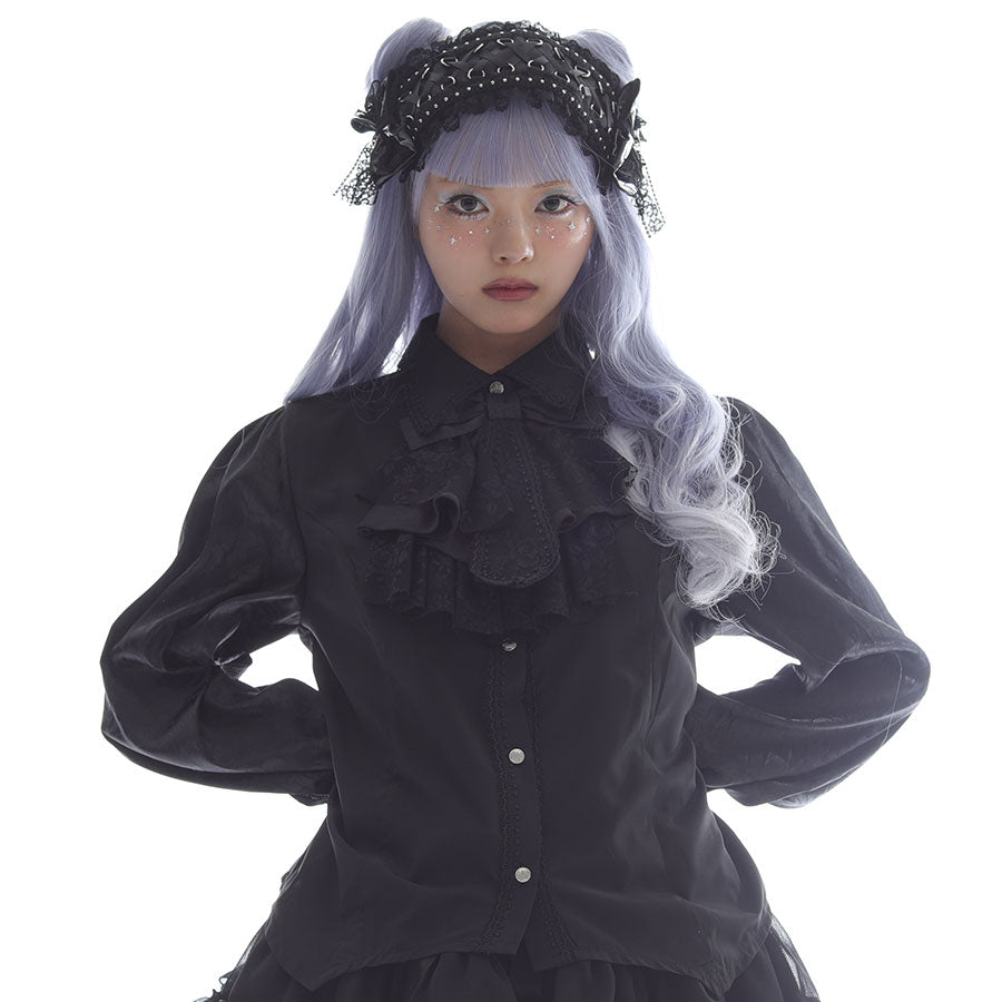 MINI NECK-TIE BLOUSE (BLACK)  L