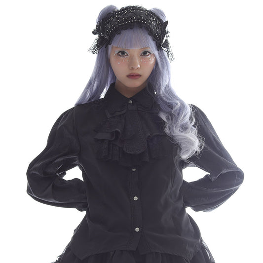 MINI NECK-TIE BLOUSE (BLACK)  L