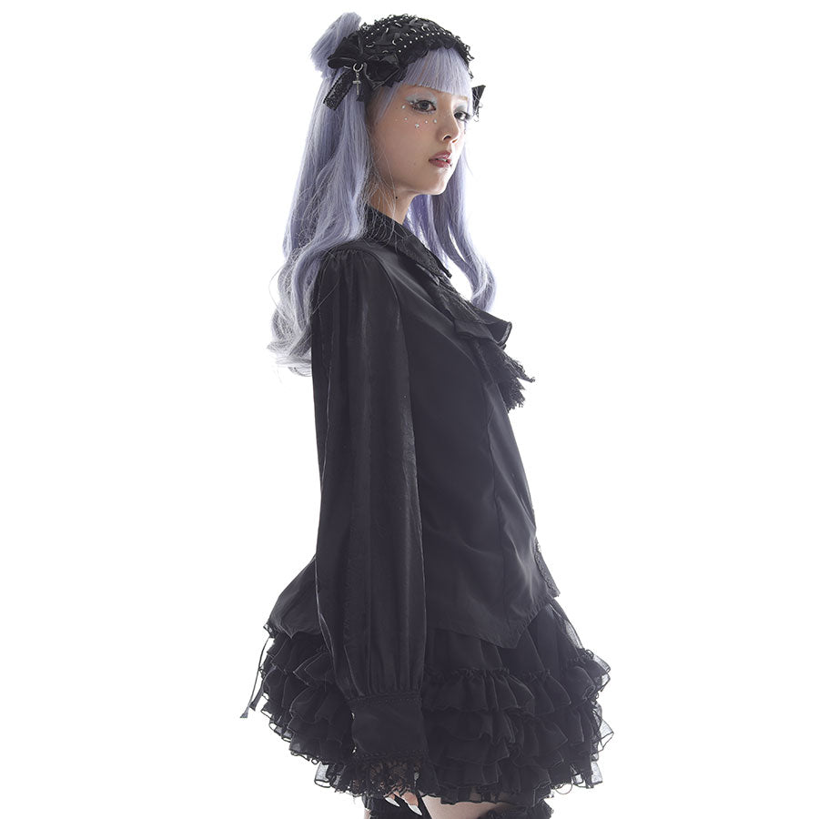 MINI NECK-TIE BLOUSE (BLACK)  L