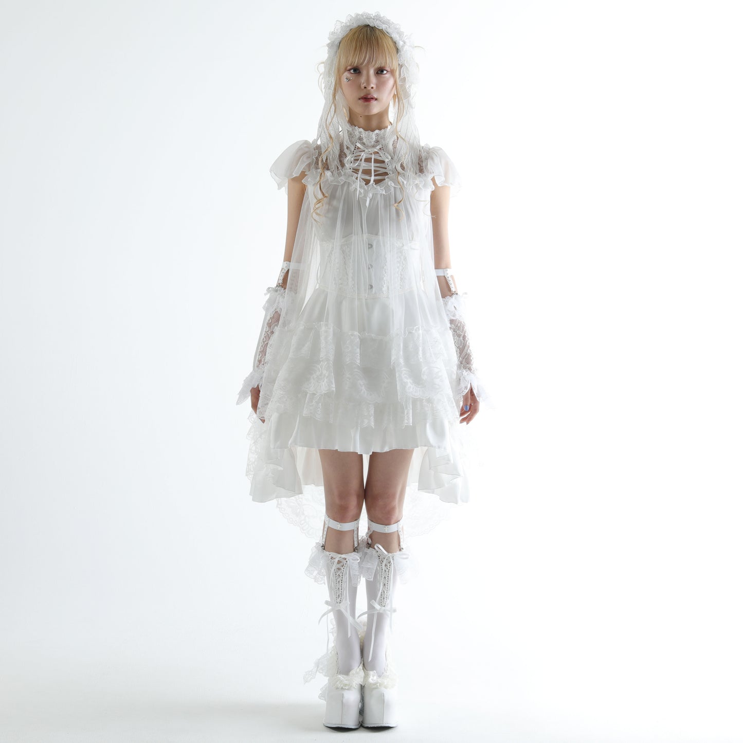 LACE COLLAR ANGEL WING DRESS (WHITE)