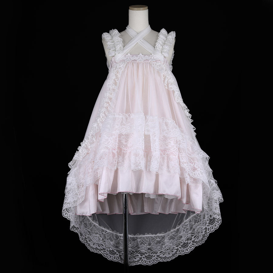 GOTHIC TULLE FISHTAIL DRESS (WHITE x PINK)