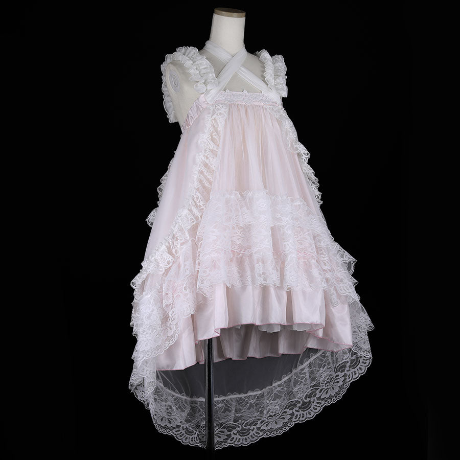 GOTHIC TULLE FISHTAIL DRESS (WHITE x PINK)