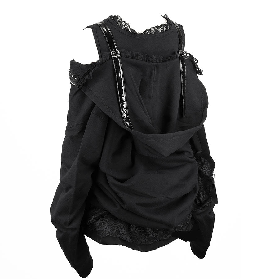 珐琅心形露肩爱心派克大衣连衣裙（黑色）